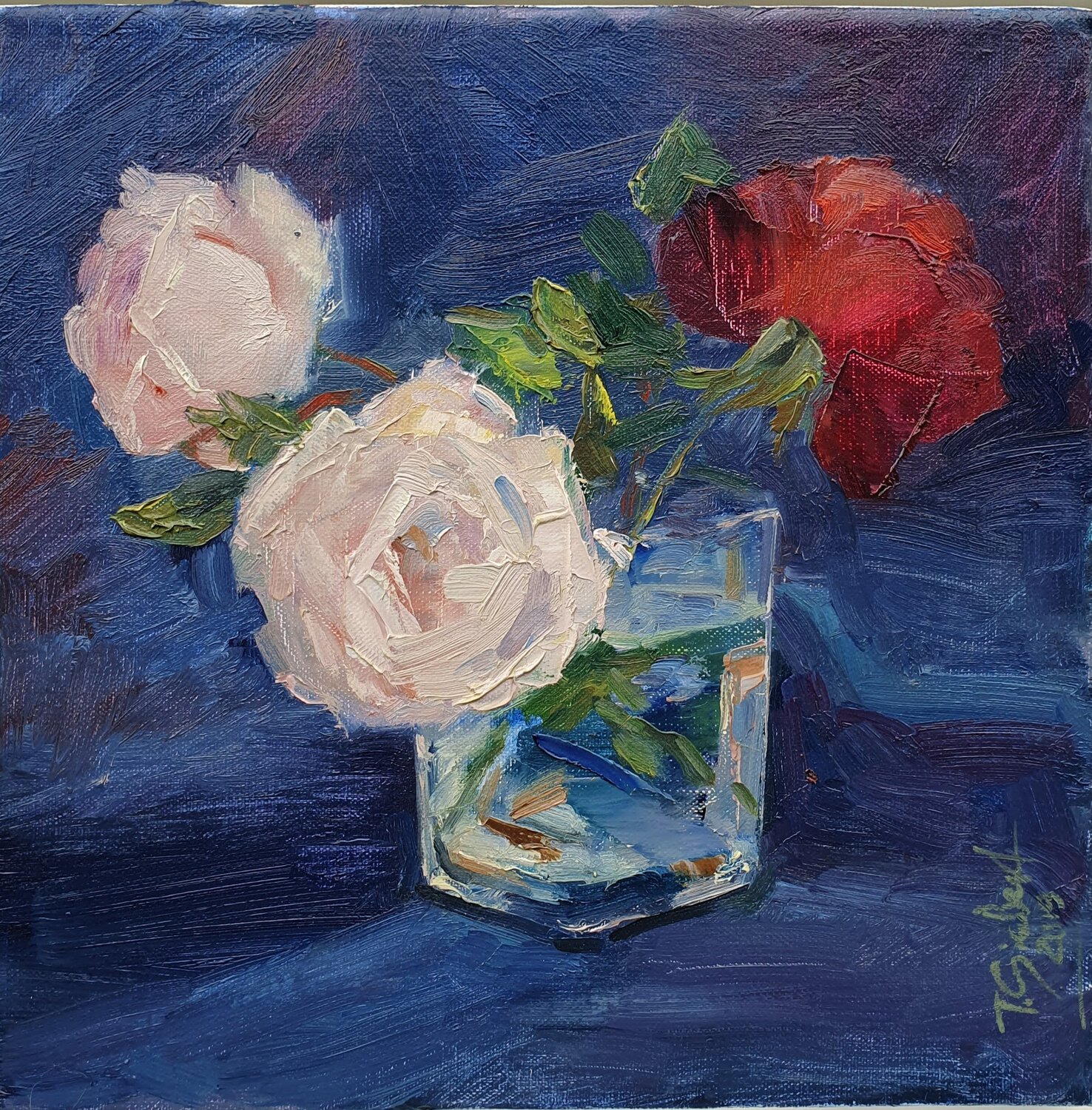 "Rosen  in einer Glasvase"  Etüde (blau) Tamara Siebert Original painting for sale