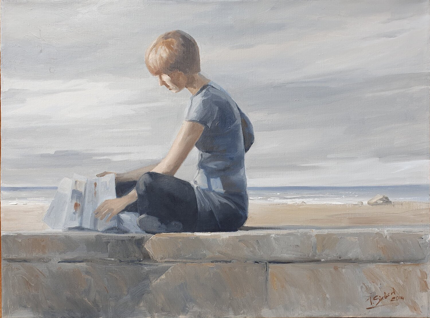 Lesendes Mädchen am Strand Tamara Siebert Original painting for sale