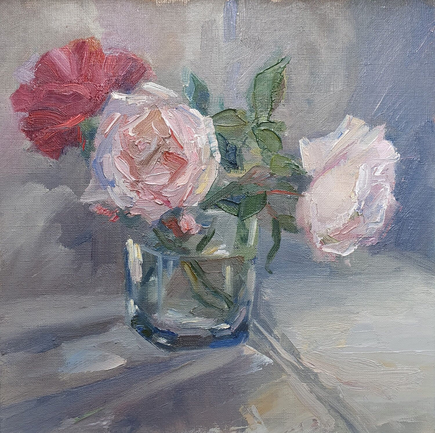 "Rosen in einer Glasvase"  Etüde (Weiß) Tamara Siebert Original painting for sale
