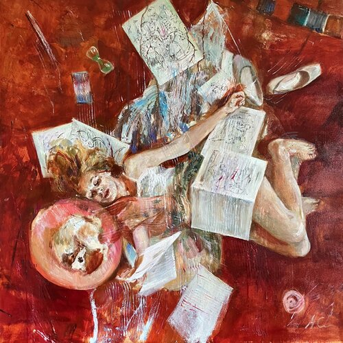 Actrice beim Drehbuch lesen by Natalia Simonenko, Painting for Sale on Select