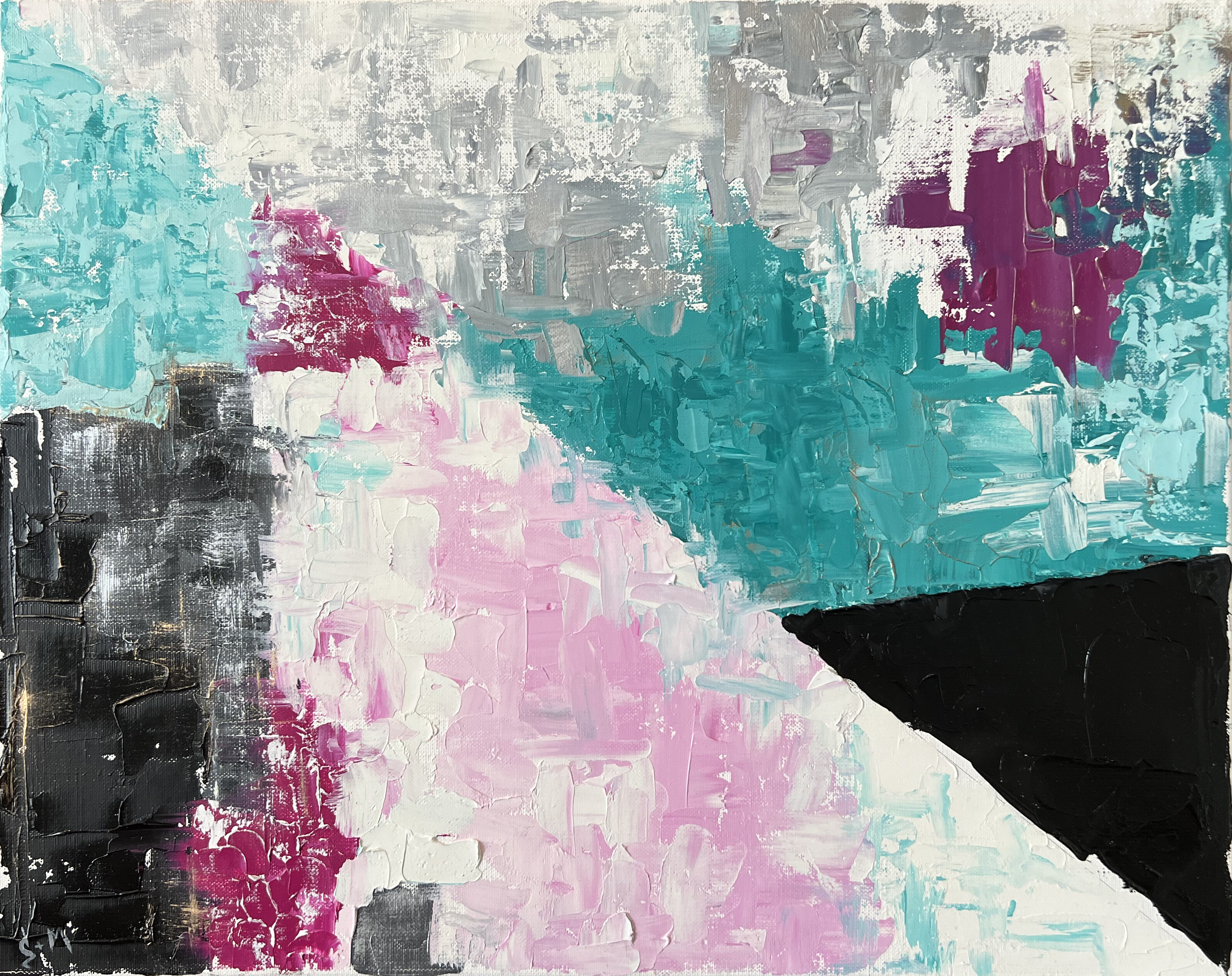 Black Triangle or WHITE CAT's BIRTHDAY | abstract oil painting | original