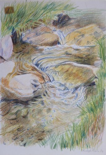 Studie 1  Im Bachbett by Christoph Fischer, Drawing for Sale on Select