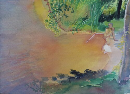 Badebucht mit Nixe by Christoph Fischer, Painting for Sale on Select