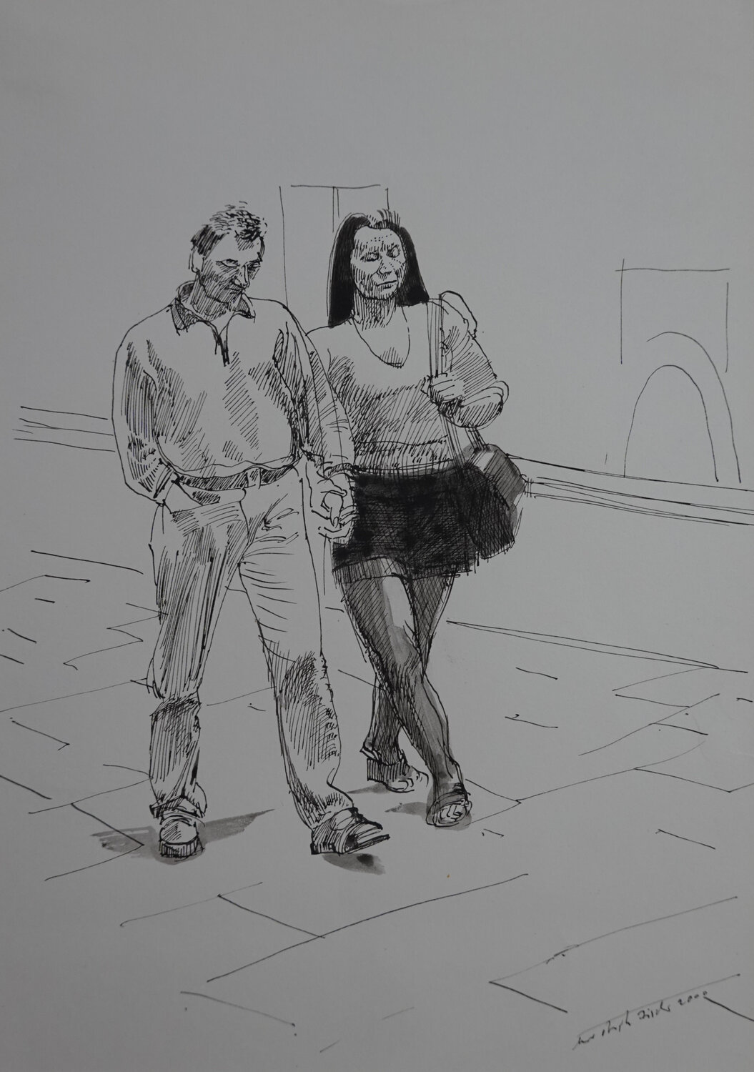 Paar in Krakau Christoph Fischer Drawing for sale
