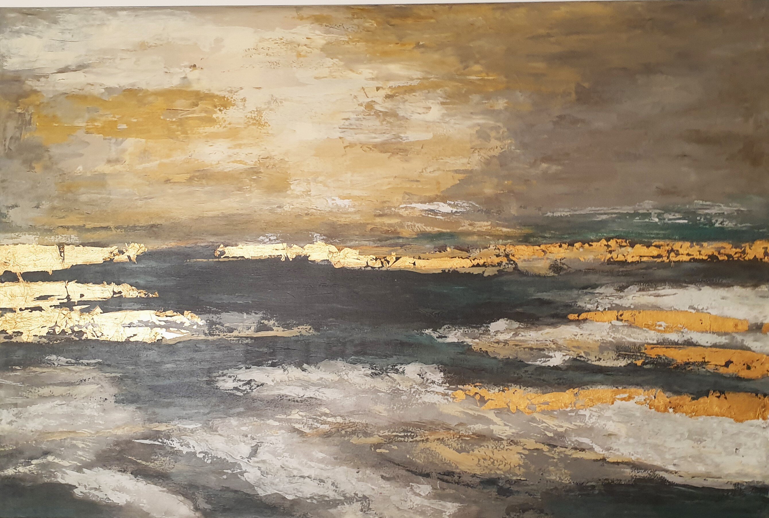 Acryl Bild  mit Blattgold  " Gewitter"   100cm x 150cm x 3cm