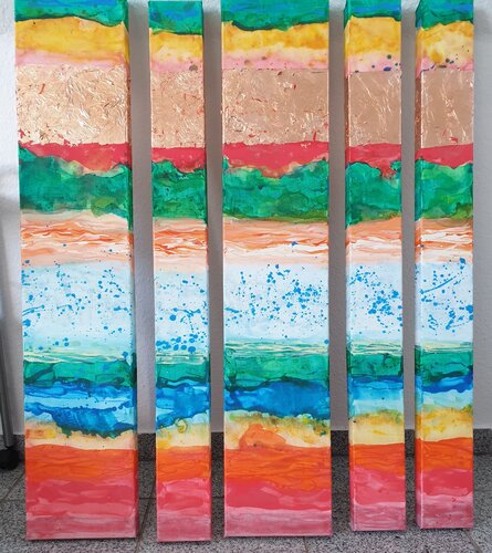 Acryl Bild Mehrteiler "Urlaubsstimmung"   100 x 20,  100 x 20,  100 x 10, 100 x 10,  100 x 10 by Irene Schlik, Painting for Sale on Select