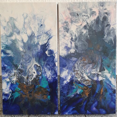 Acryl Bild "Stürmische See"         Acrylik pouring  2 Teiler by Irene Schlik, Painting for Sale on Select