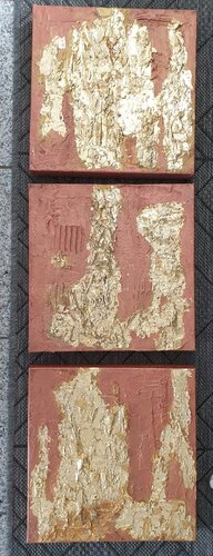 Acrylbild Blattgold auf die Struktur Dreiteiler      90cm x 30cm x 3cm by Irene Schlik, Painting for Sale on Select