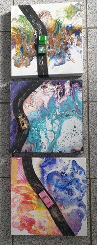 Drei Acryl Bilder "Lange Straße"         30cm x 30cm x 3cm by Irene Schlik, Painting for Sale on Select