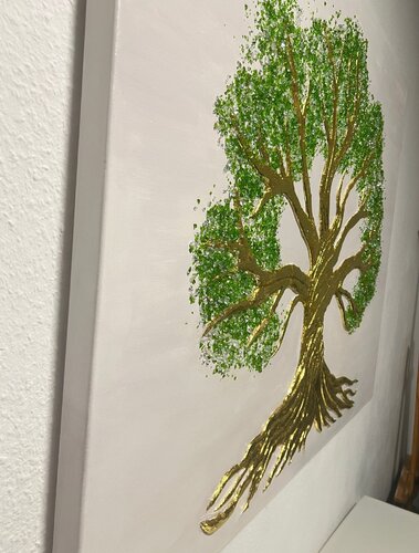 Öl Gemälde "Reichtums Baum"  Blattgold ,Grün by Irene Schlik, Painting for Sale on Select