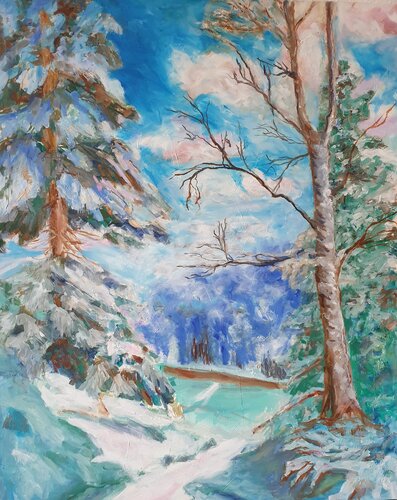 Ölgemälde "Winterwald" by Irene Schlik, Painting for Sale on Select