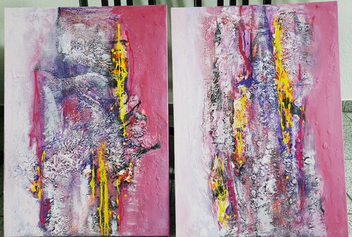 Acryl Bild  Struktur "Lila Streifen"      2 x 50cm x 70cm by Irene Schlik, Painting for Sale on Select