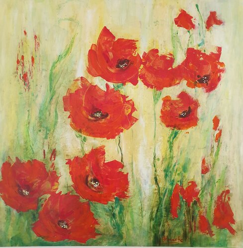 Öl Gemälde "Frühlings Anfang"    100cm x 100cm x3cm by Irene Schlik, Painting for Sale on Select