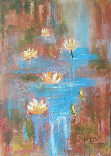 Acryl Bild "Seerosen im Wald"    70cm x 50cm by Irene Schlik, Painting for Sale on Select