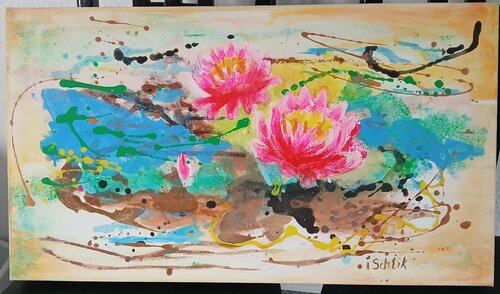Acryl Bild " Zwei Seerosen" by Irene Schlik, Painting for Sale on Select