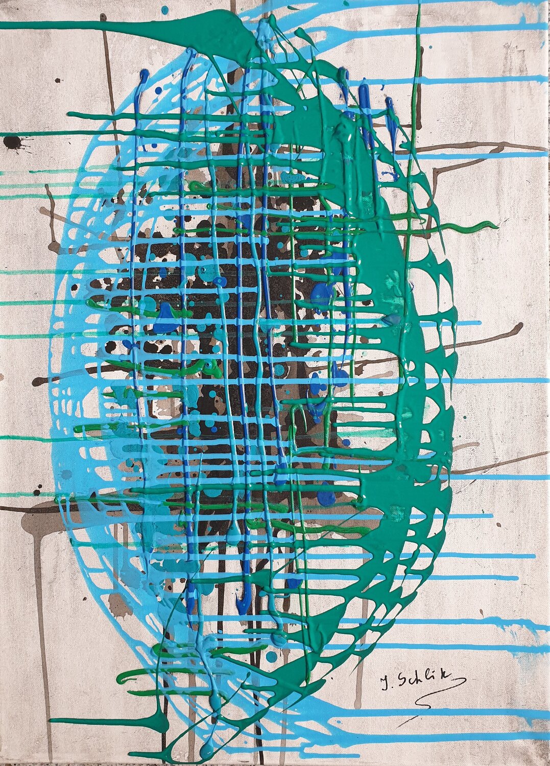 Acryl Bild " Blau-Grüne Welt" Irene Schlik Original painting for sale