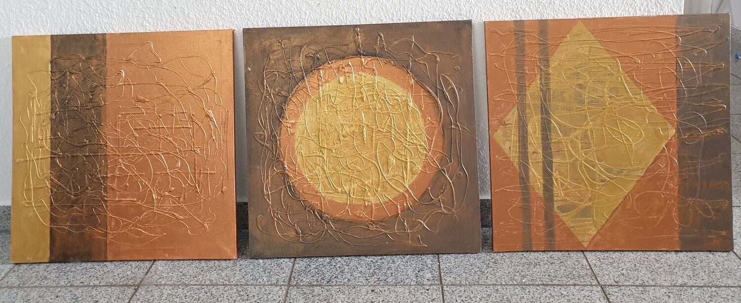 Drei Acryl Bilder Metallfarbe "Dekor Bilder"       3 mal X50 Irene Schlik Original painting for sale