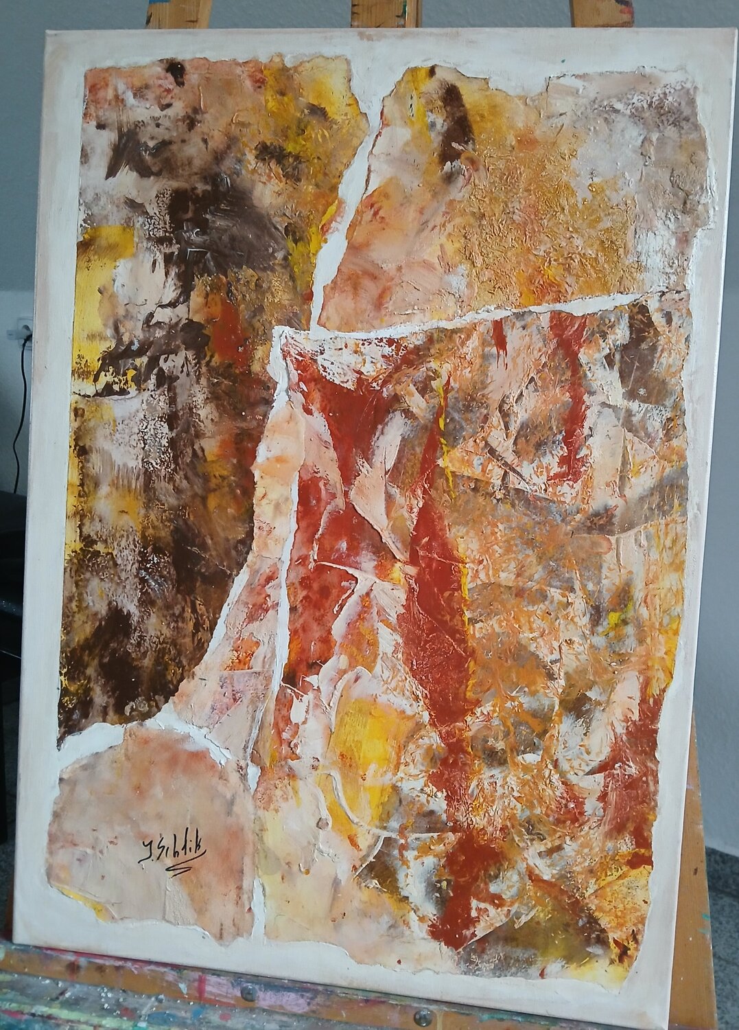 Collage Acryl Bild  "Bunte Felsen" Irene Schlik Original painting for sale
