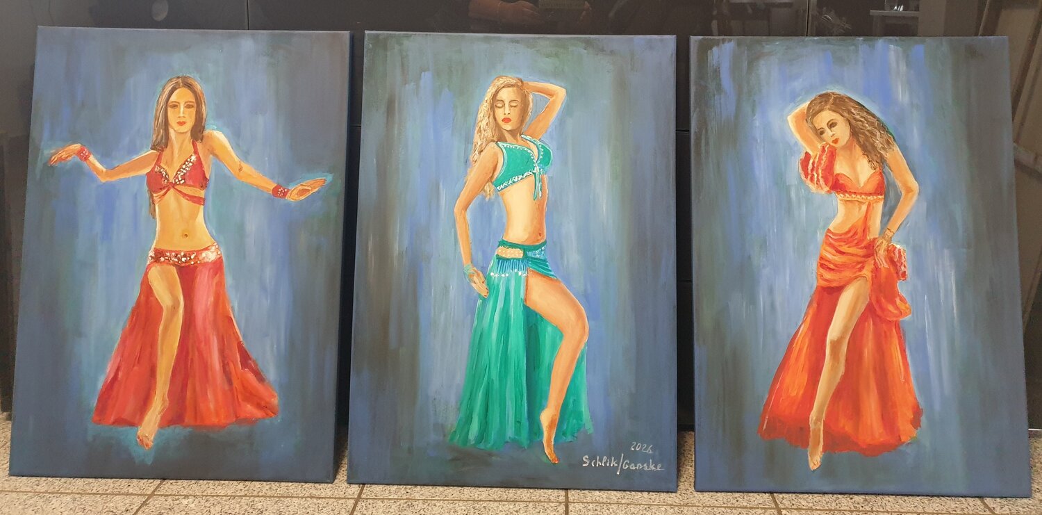 3 Acryl Bilder "Bauchtänzerinnen"  3 x 70cm x50cm Irene Schlik Original painting for sale