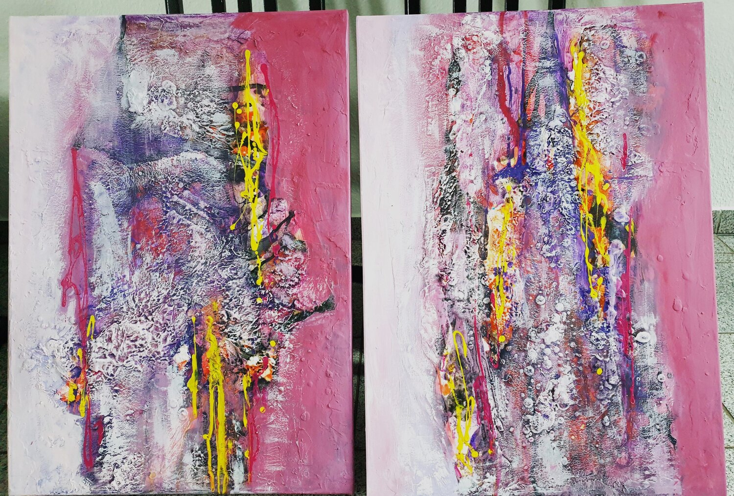 Acryl Bild  Struktur "Lila Streifen"      2 x 50cm x 70cm Irene Schlik Original painting for sale