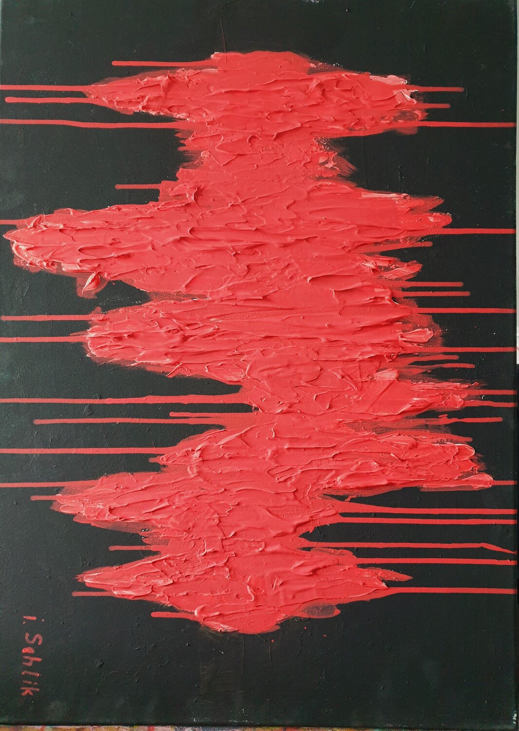 Acryl Bild  Struktur "Feuer Strahl"    50cm x 70cm Irene Schlik Original painting for sale