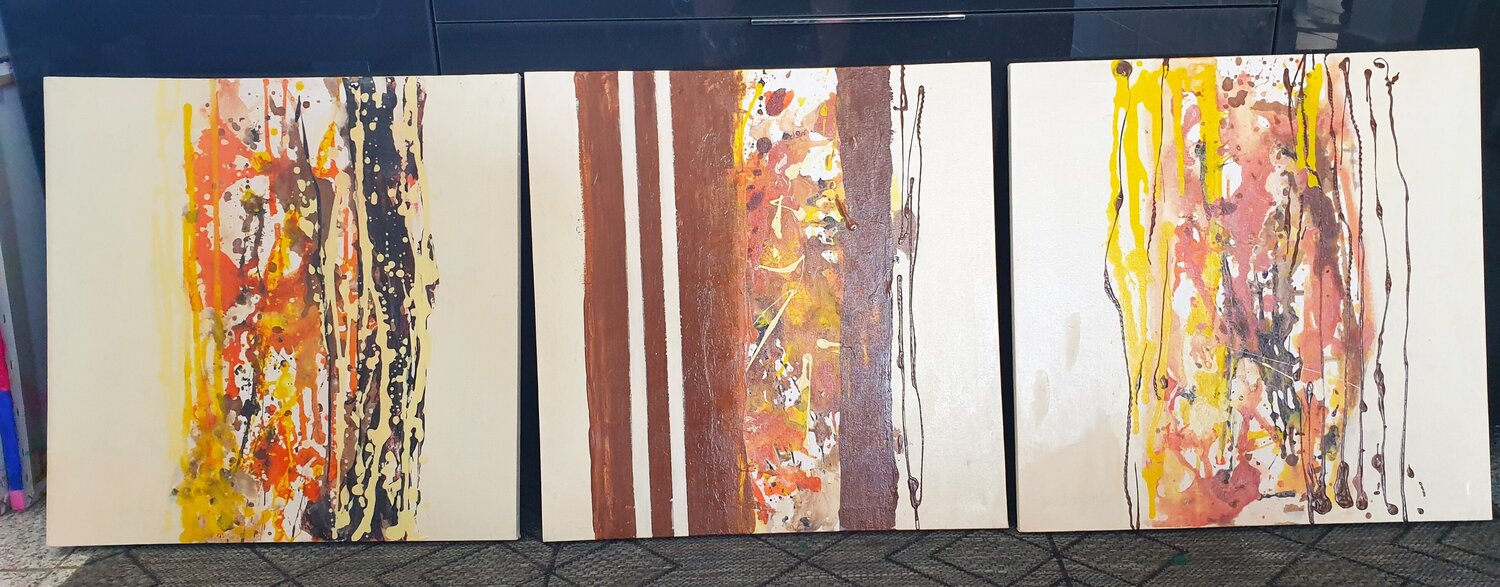 Acryl Bilder "Herbstlaune"     3 x 50cm x 50cm Irene Schlik Original painting for sale