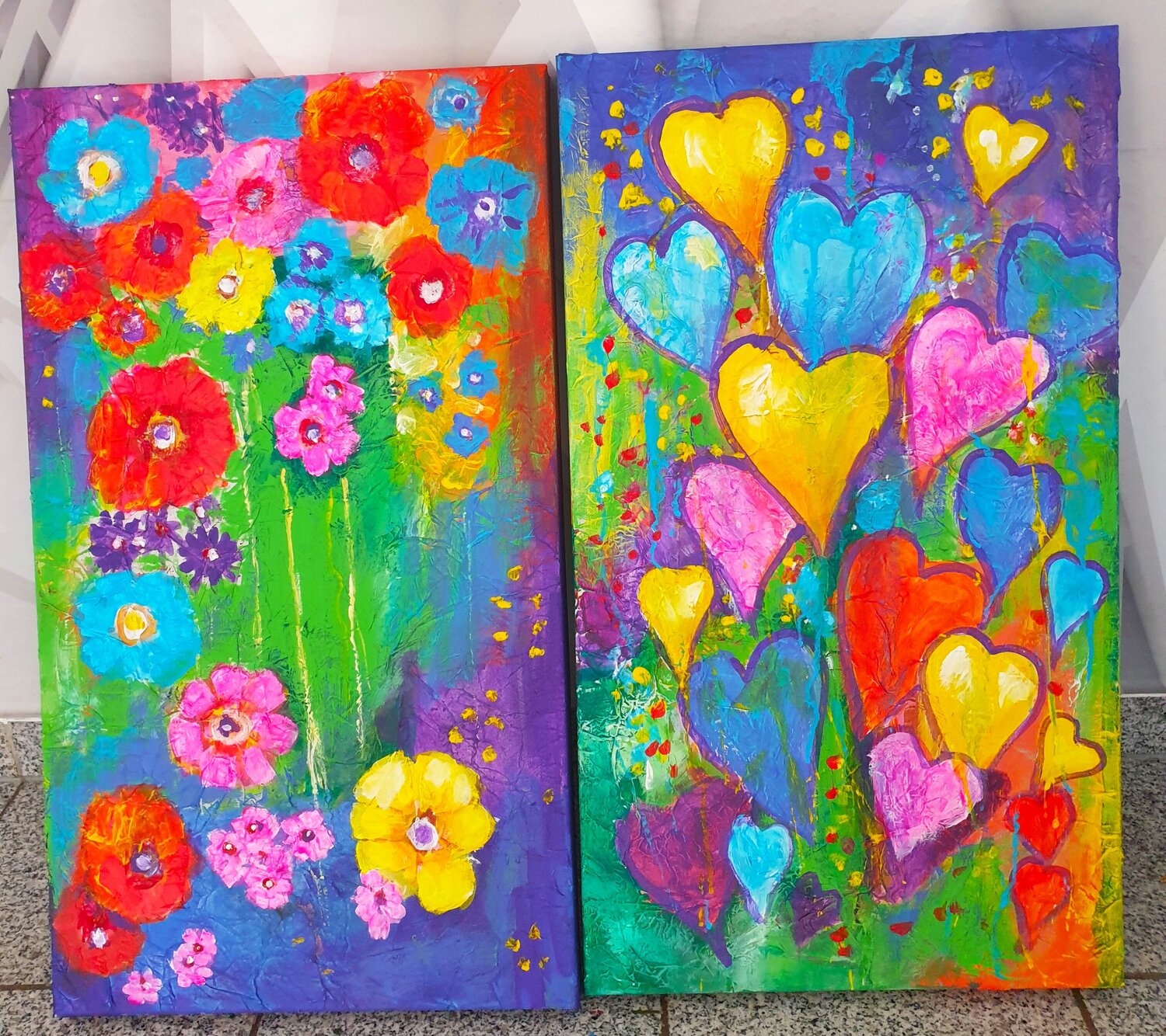 Acryl Bild "Bunte Welt"     2 x 40cm x 70cm Irene Schlik Original painting for sale