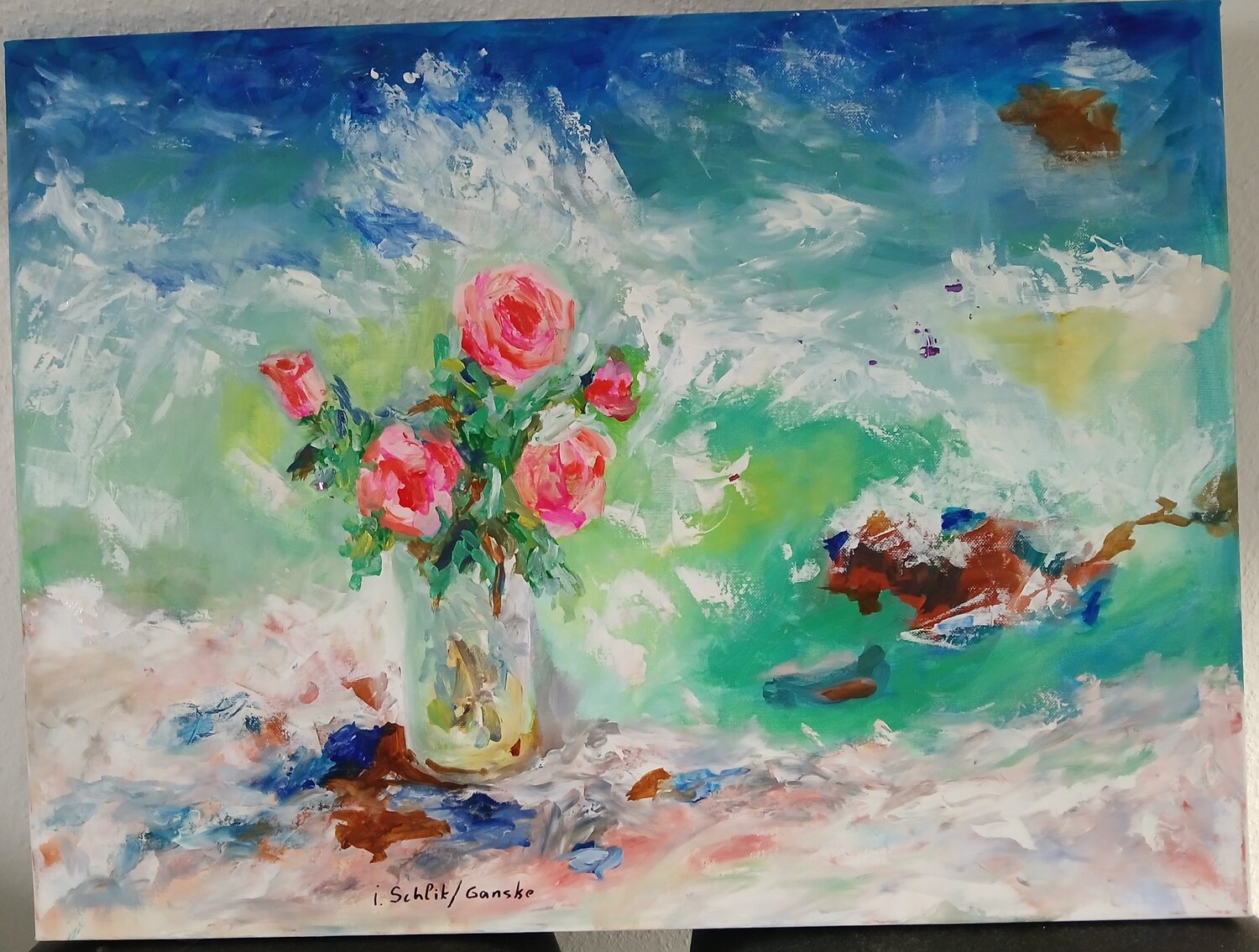 Ölgemälde "Rosen im See" Irene Schlik Original painting for sale