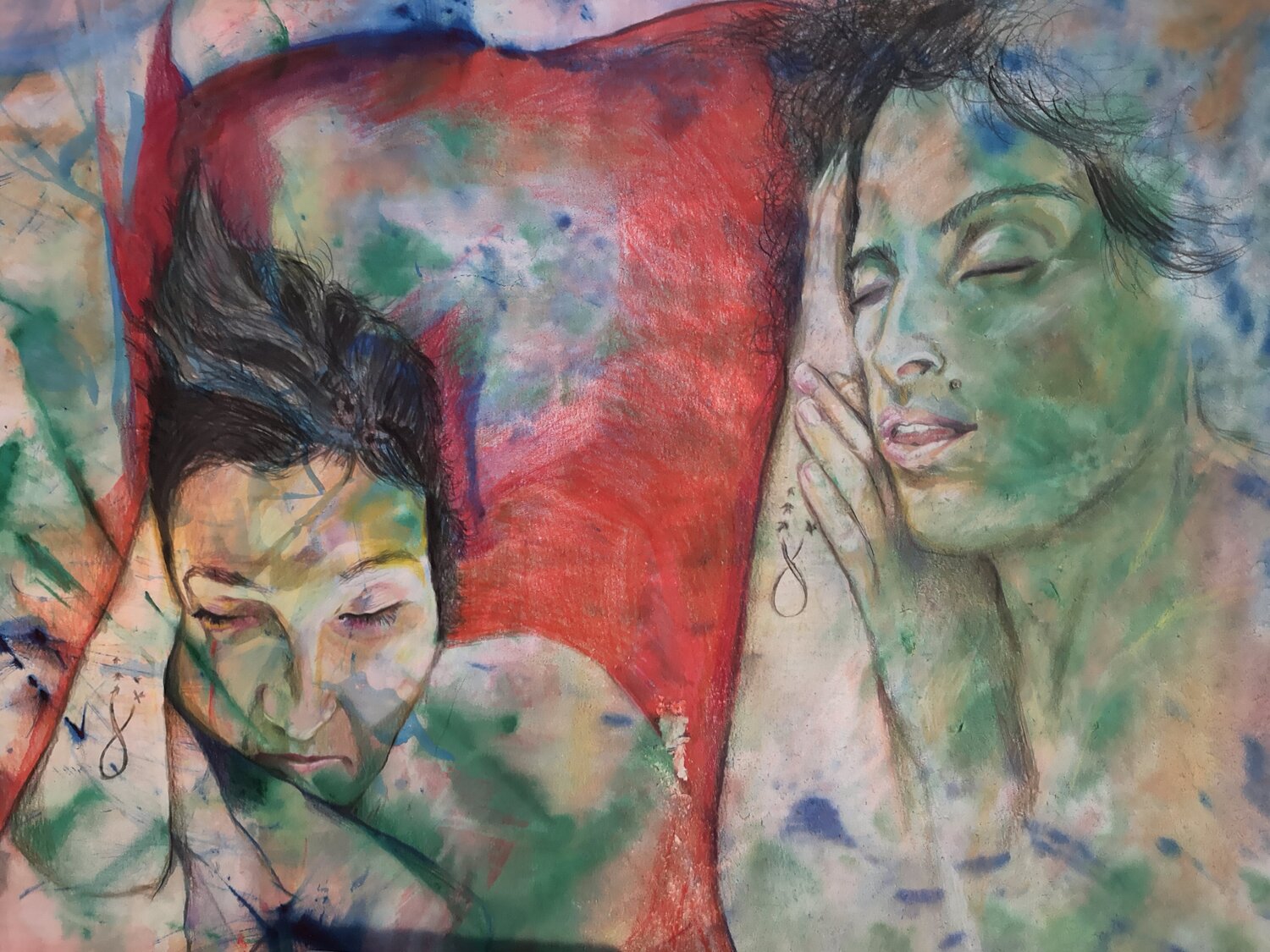 Best friends sleeping Sadik Mottola Original painting for sale