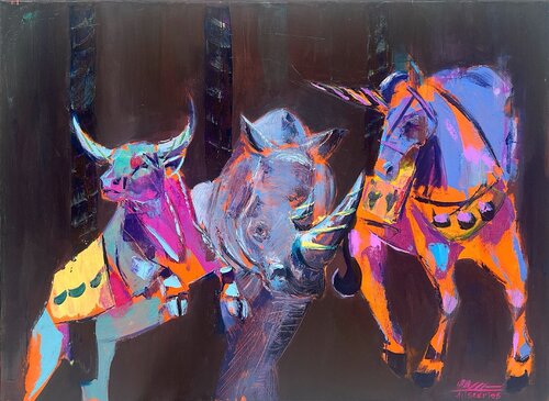 „BEGEGNUNG DER HÖRNER“ by Ali Sedri, Painting for Sale on Select