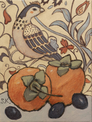 WAXWING AND PERSIMMON von Svetlana Kurmaz, Malerei kaufen auf Select