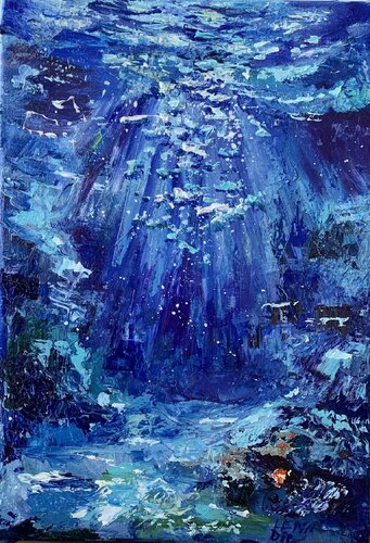 Mermaid's home - Underwater fantasy abstract seascape by Olena Dil, Painting for Sale on Select