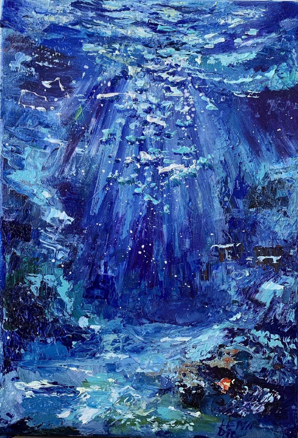 Mermaid's home - Underwater fantasy abstract seascape Olena Dil Original painting for sale