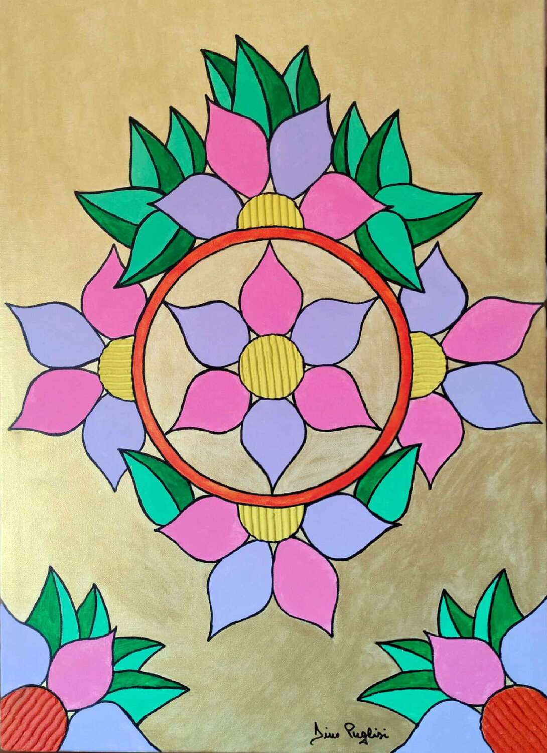 Composizione floreale su letto dorato Dino Puglisi Original painting for sale