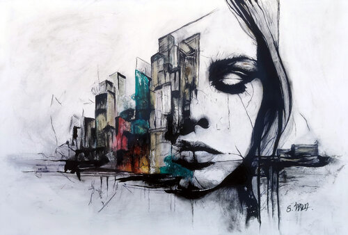 Sola in città by simone ibba, Painting for Sale on Select
