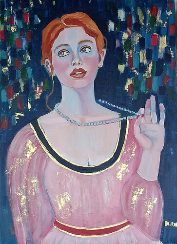 Fille jouant avec son collier de perles by Marit Refsnes, Painting for Sale on Select