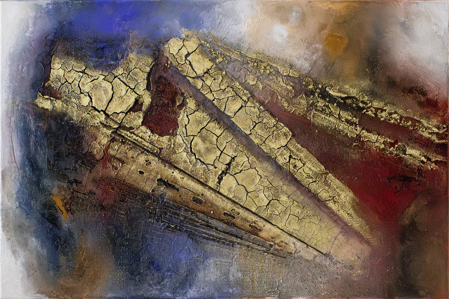 Die Phönixvase der Wiedergeburt Abstrakte Malerei mit Goldakzenten und kraftvoller Symbolik Fortuna Per Original painting for sale