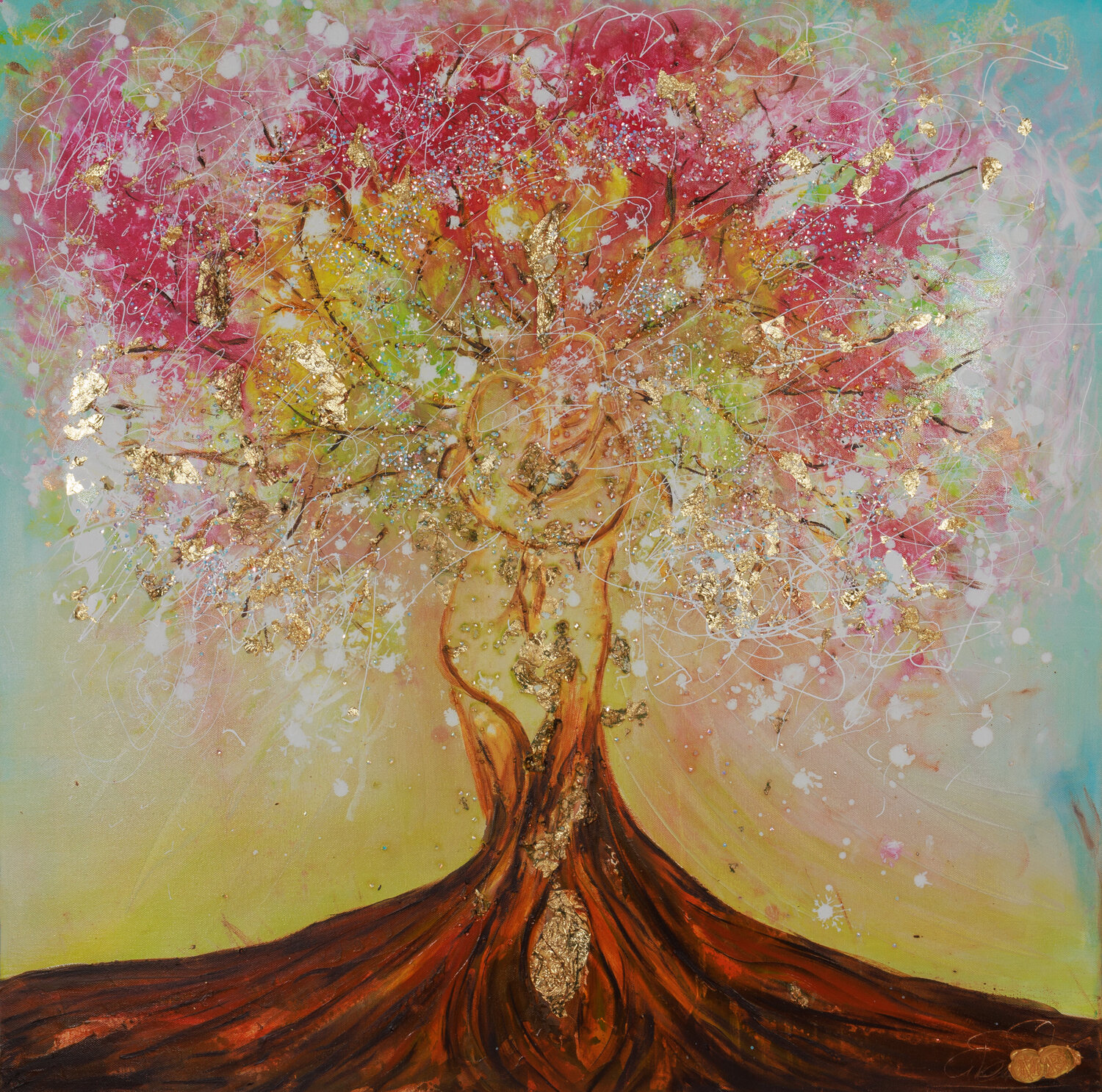 Liebesbaum Echtgold Manuela Eibensteiner Original painting for sale