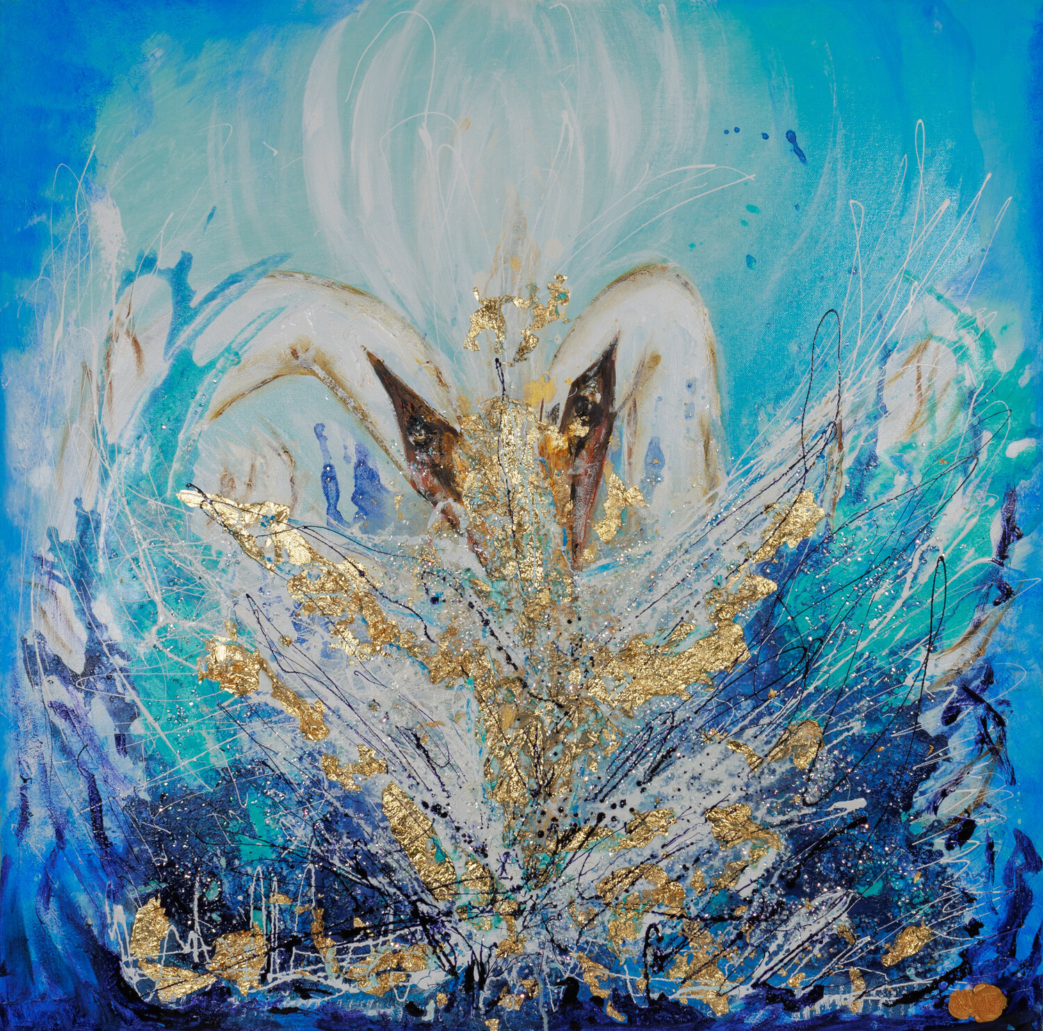 Schwanentanz Echtgold Manuela Eibensteiner Original painting for sale