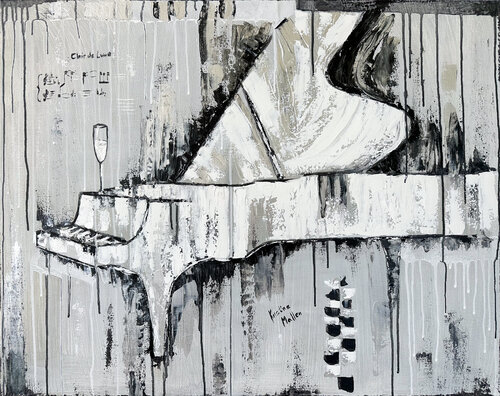 Claire de Lune: White Pearl Grand Piano by Kristina Mallen, Painting for Sale on Select