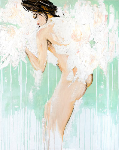 Naked Kisses of White Peonies by Kristina Mallen, Painting for Sale on Select