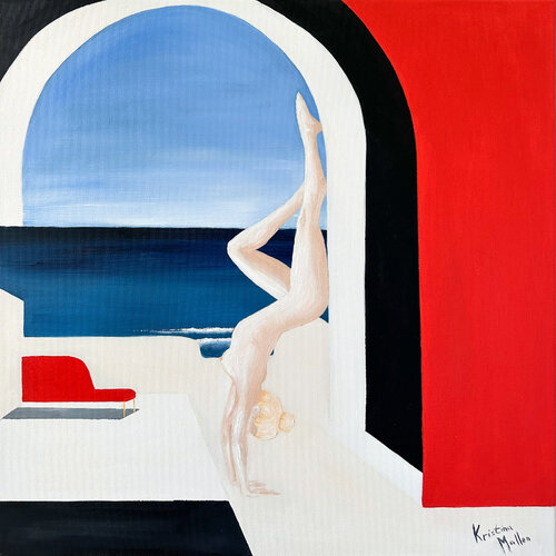 Morning Yoga in Santorini by Kristina Mallen, Painting for Sale on Select