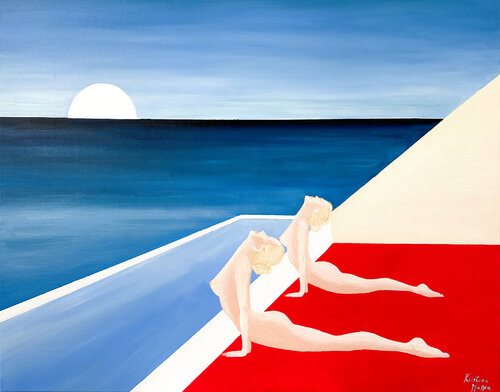 Nude Sunrise Yoga in Mykonos by Kristina Mallen, Painting for Sale on Select