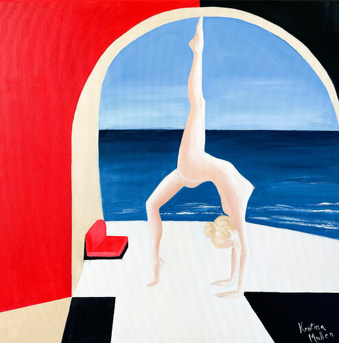Bare Yoga in Santorini by Kristina Mallen, Painting for Sale on Select