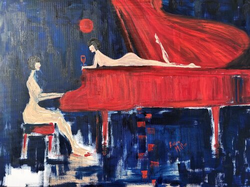 Naked Wine Jazz Under the Full Moon by Kristina Mallen, Painting for Sale on Select