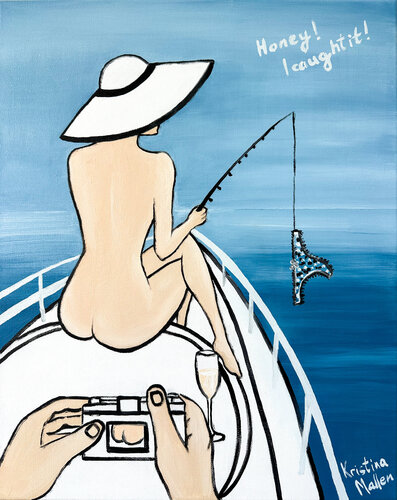 Catch of the Day: Honey, I Caught It! by Kristina Mallen, Painting for Sale on Select