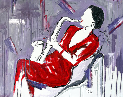 The Saxophonist in Scarlet by Kristina Mallen, Painting for Sale on Select