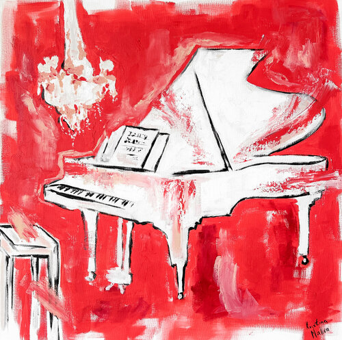 Coral Room with White Piano by Kristina Mallen, Painting for Sale on Select