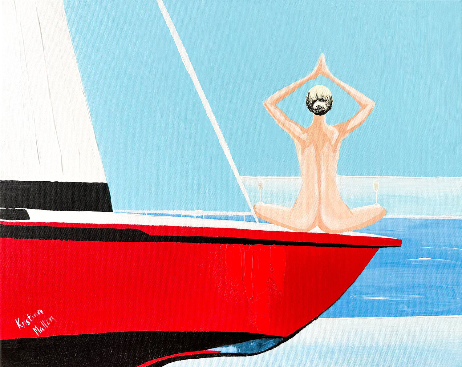 Yachtasana: Bubbles, Balance & Namaste Kristina Mallen Original painting for sale