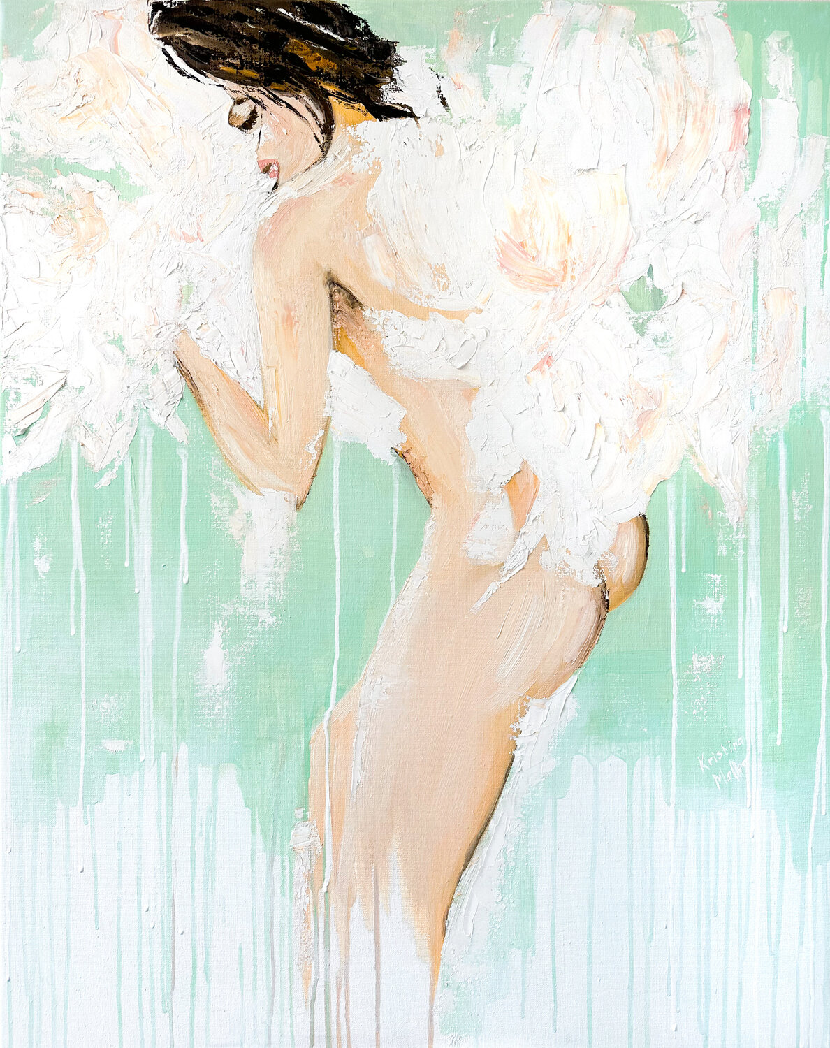 Naked Kisses of White Peonies Kristina Mallen Original painting for sale
